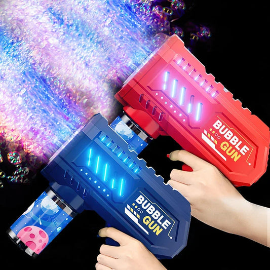 Fully automatic bubble gun toy producing colorful bubbles, perfect for kids’ outdoor fun and party entertainment.