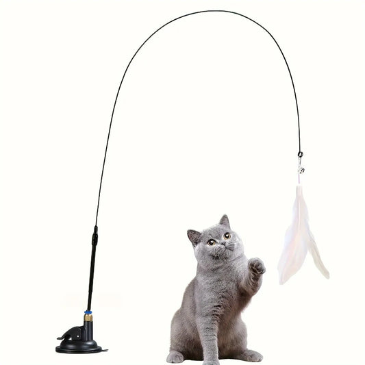  Interactive Cat Teaser Toy – Feather wand with bell attached, designed to engage cats in exciting play and exercise.