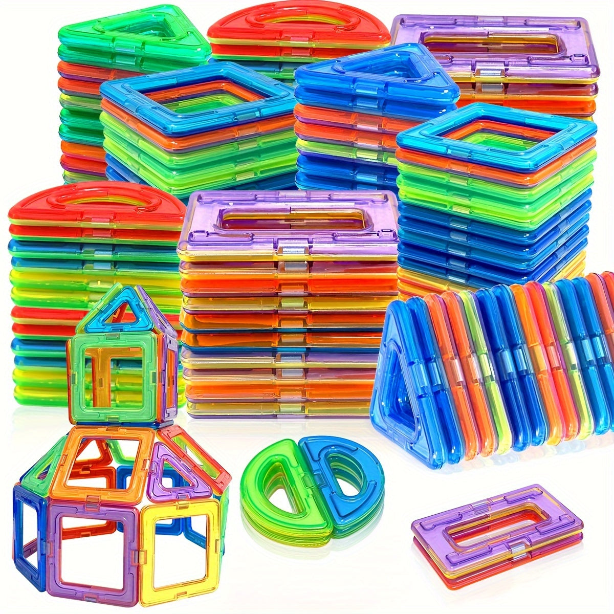 Bright and vibrant magnetic building blocks in assorted colors, designed to inspire creativity and STEM learning in kids.