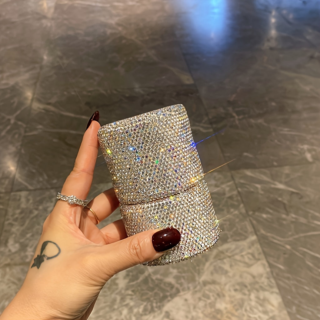 A full makeup brush kit displayed neatly inside a glitter storage bucket, combining functionality and style for everyday makeup routines or travel use.