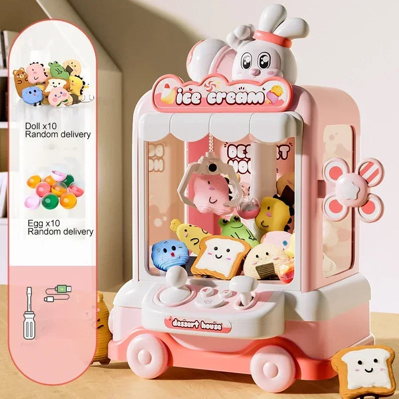 Back view of the big DIY coin-operated claw machine showing battery placement and control panel.
