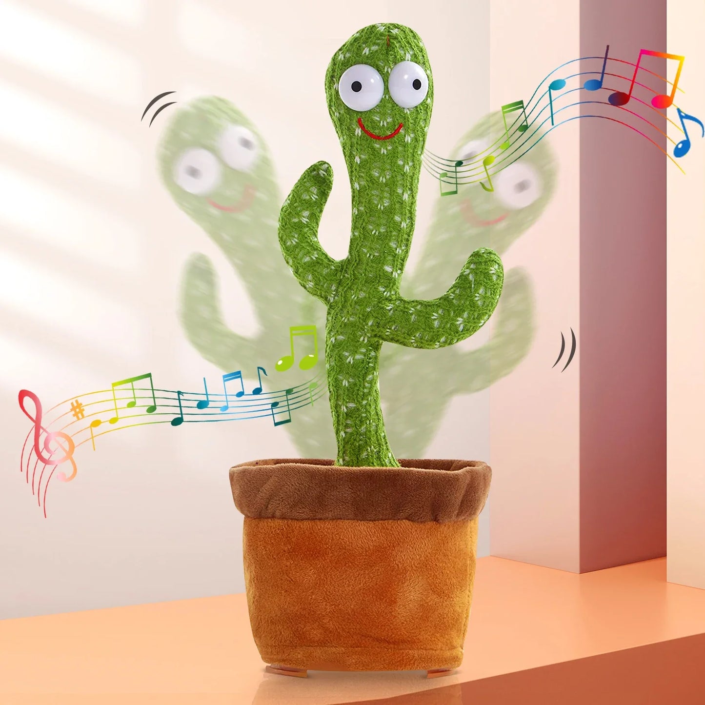 Rechargeable dancing cactus toy that sings, dances, and glows, designed to entertain babies and kids with fun interactive play.