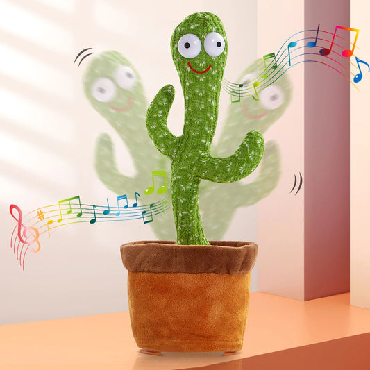 Rechargeable dancing cactus toy that sings, dances, and glows, designed to entertain babies and kids with fun interactive play.
