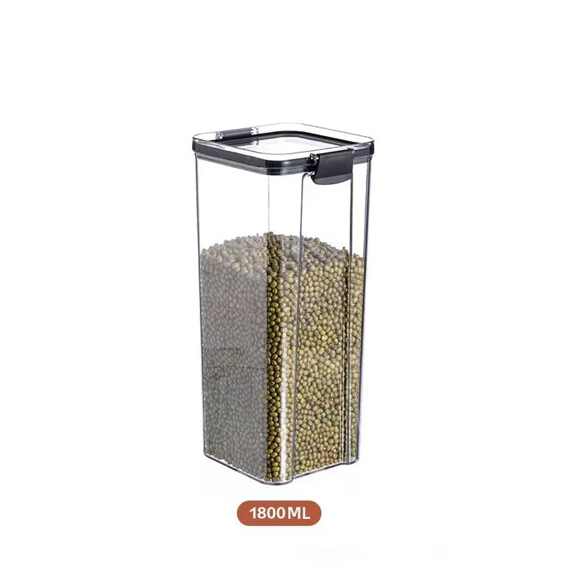 Durable plastic food storage jars for organizing kitchen essentials and keeping them fresh.