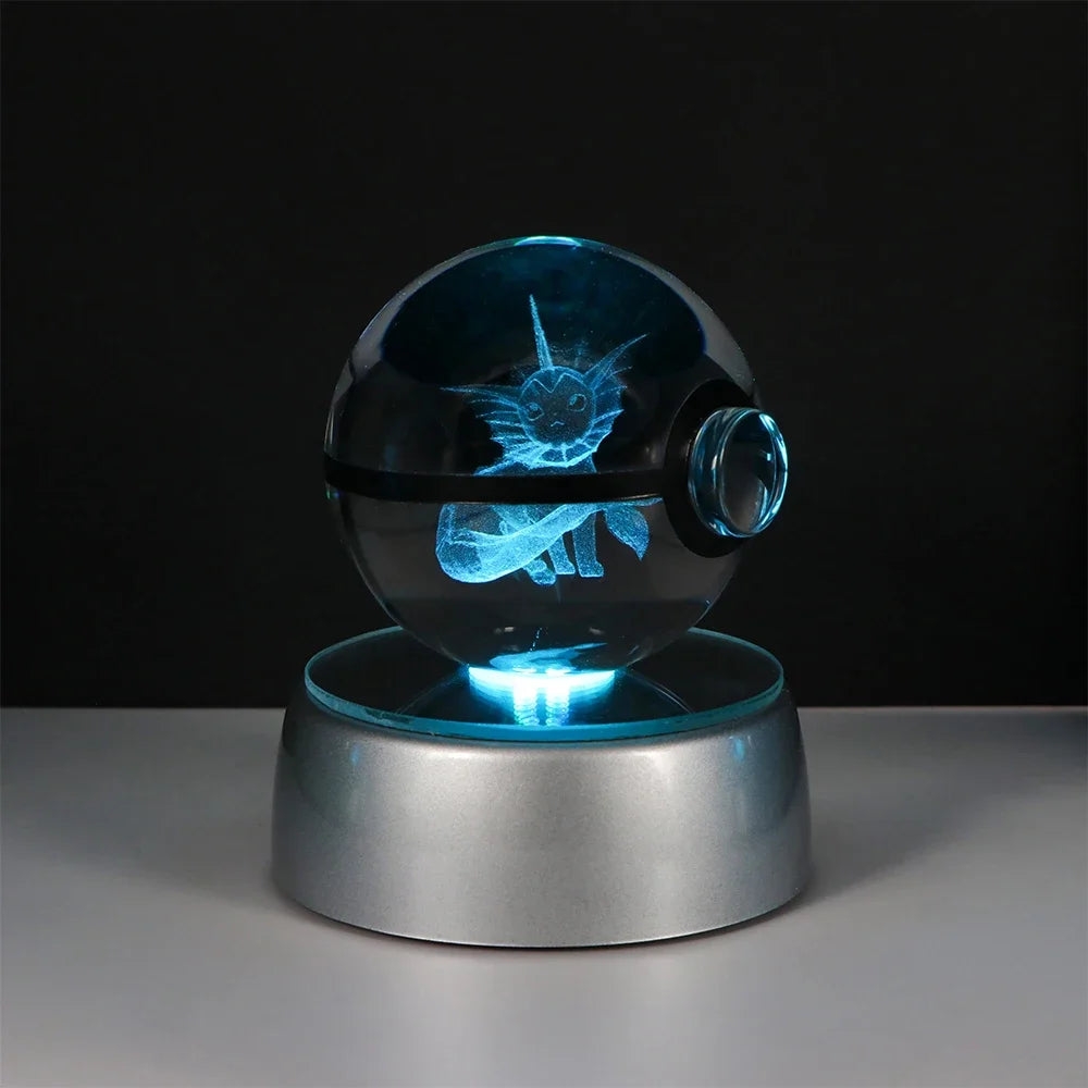 Close-up of the Eevee Pokémon 3D crystal ball, highlighting its stunning laser-engraved design.