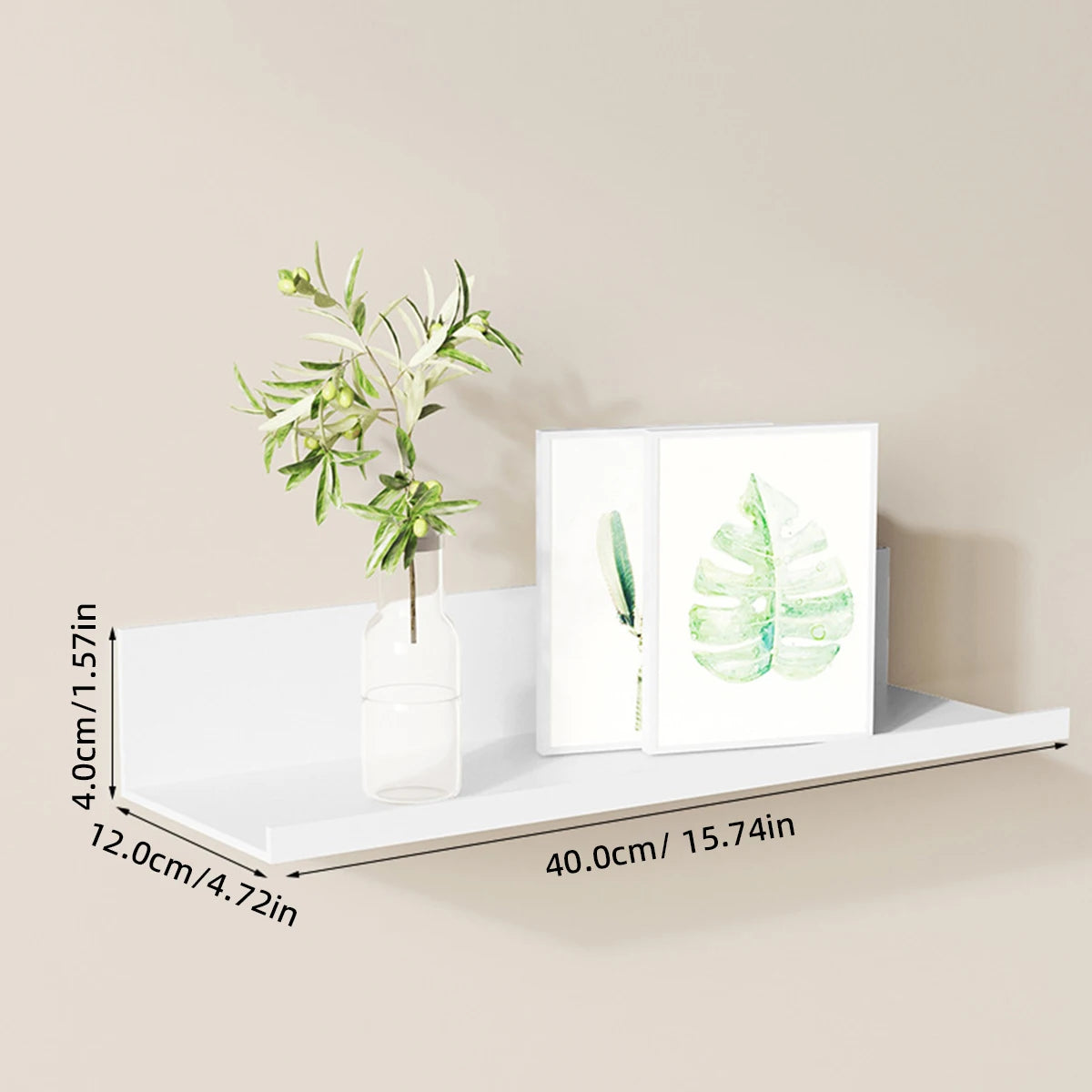 Stylish floating storage rack for home organization, perfect for storing toiletries, kitchen items, or bathroom accessories.
