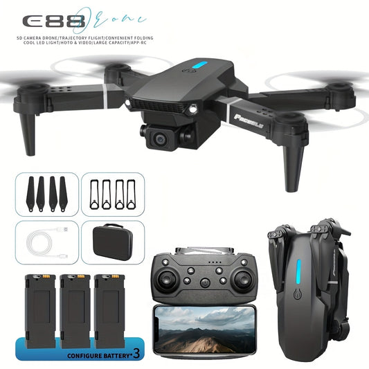 The E88 drone's foldable design makes it ultra-portable and easy to store, ideal for travel, beginners, and kids alike.

