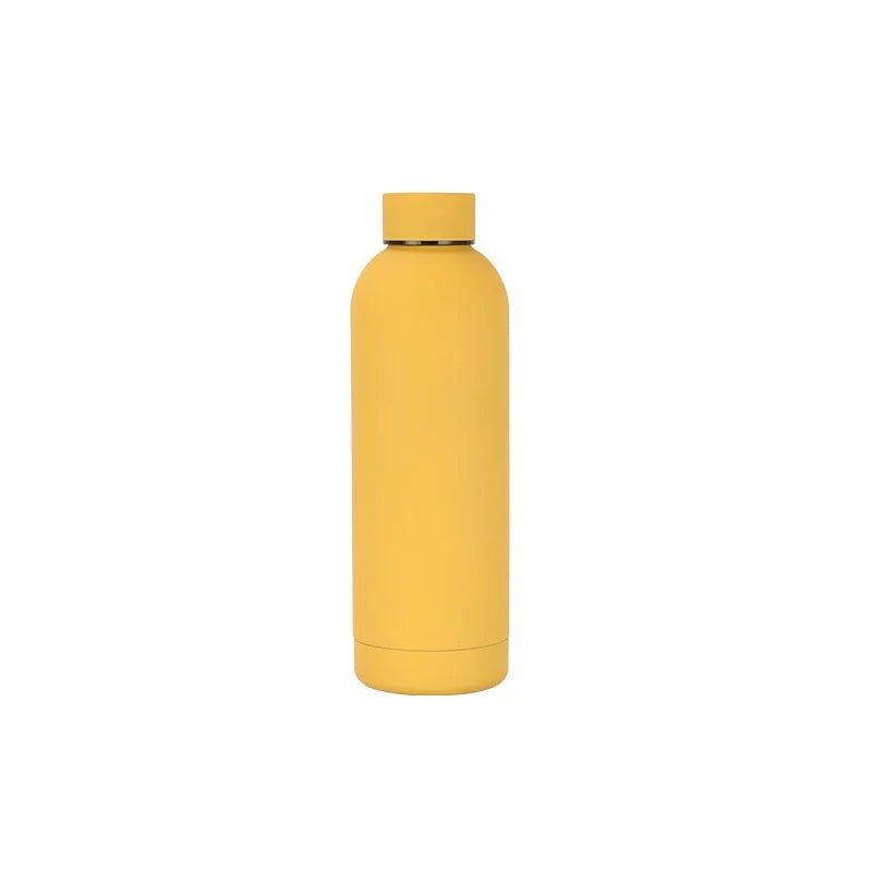 Durable stainless steel thermos bottle featuring a frosted finish and modern minimalist style.

