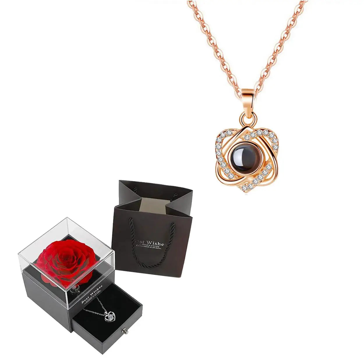 Heart pendant necklace with 100-language “I Love You” projection, a meaningful gift for her in 2025