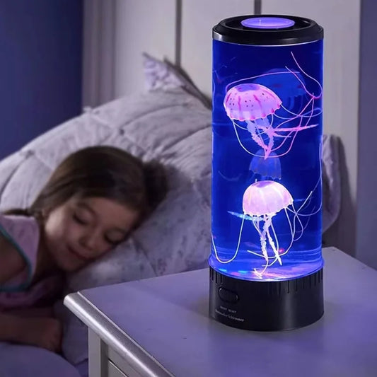 LED jellyfish lamp with 7-color changing lights, creating a relaxing and soothing atmosphere for bedrooms and home décor.