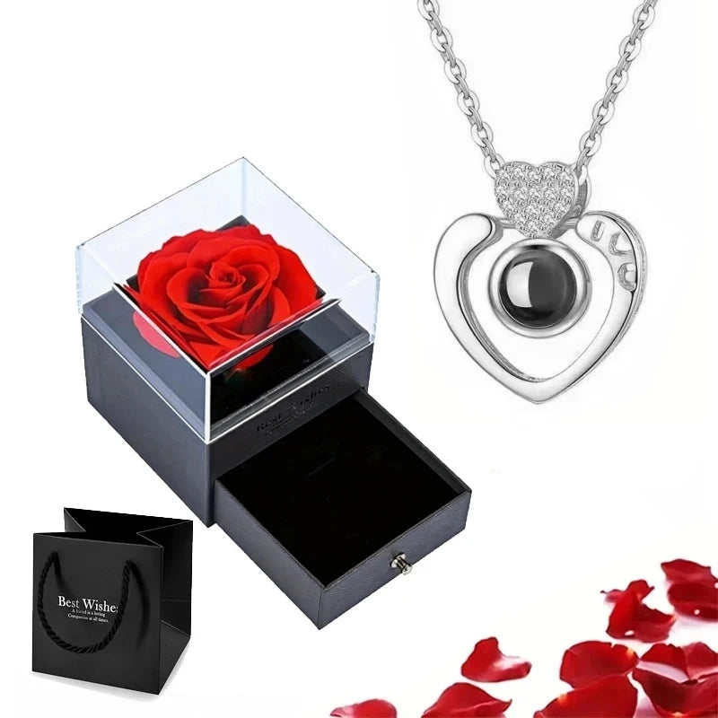 Premium heart pendant necklace set with jewelry gift box, designed for romantic occasions.