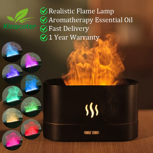 KINSCOTER aroma diffuser and ultrasonic air humidifier with LED flame effect, perfect for aromatherapy and air purification