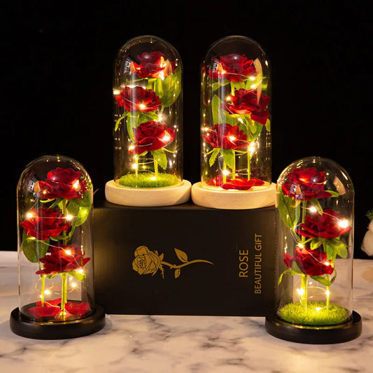 Beautiful LED galaxy-inspired three rose artificial flowers, perfect for home and wedding décor