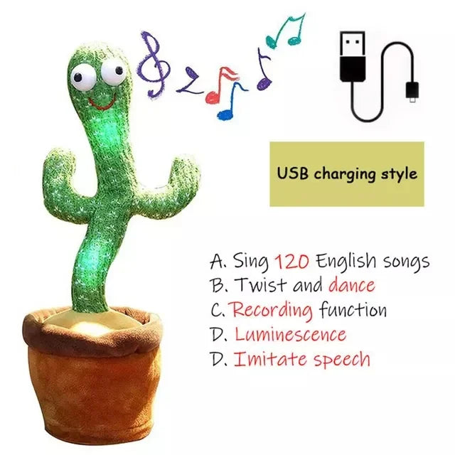 LED glowing dancing cactus toy with music and dancing features, perfect for enhancing sensory development in toddlers and children