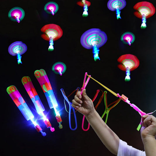 Front view of the Amazing LED light toy arrow with rubber band launcher, designed for outdoor games and nighttime fun.