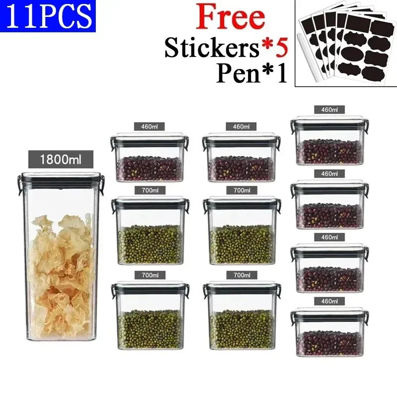 Leak-proof plastic food storage jars perfect for kitchen organization and keeping ingredients fresh.