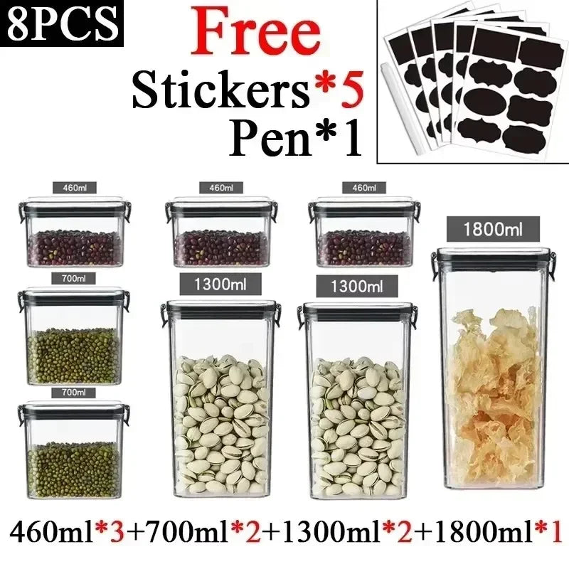 Leak-proof stackable kitchen jar set perfect for organizing pasta, sugar, coffee, and spices.