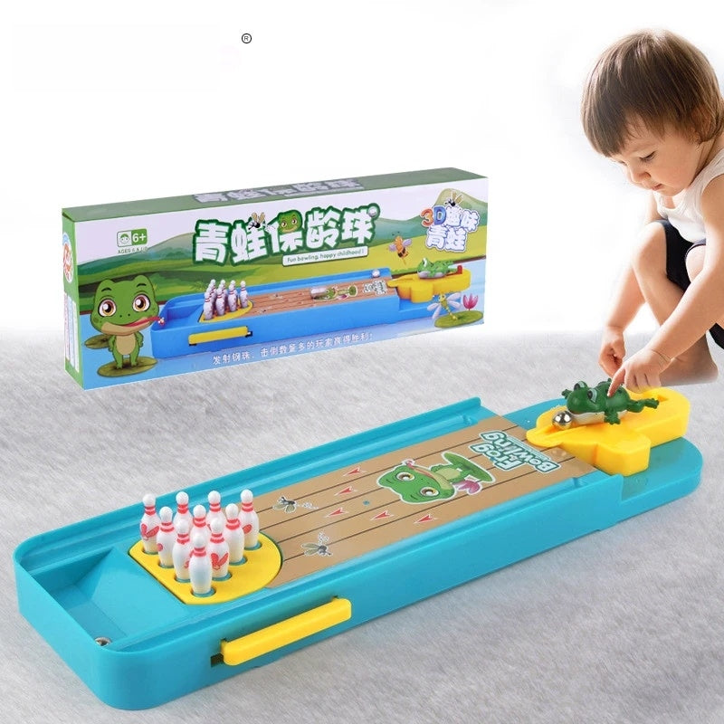 Mini desktop bowling game for indoor play, designed for kids and families, improving hand-eye coordination and providing hours of fun