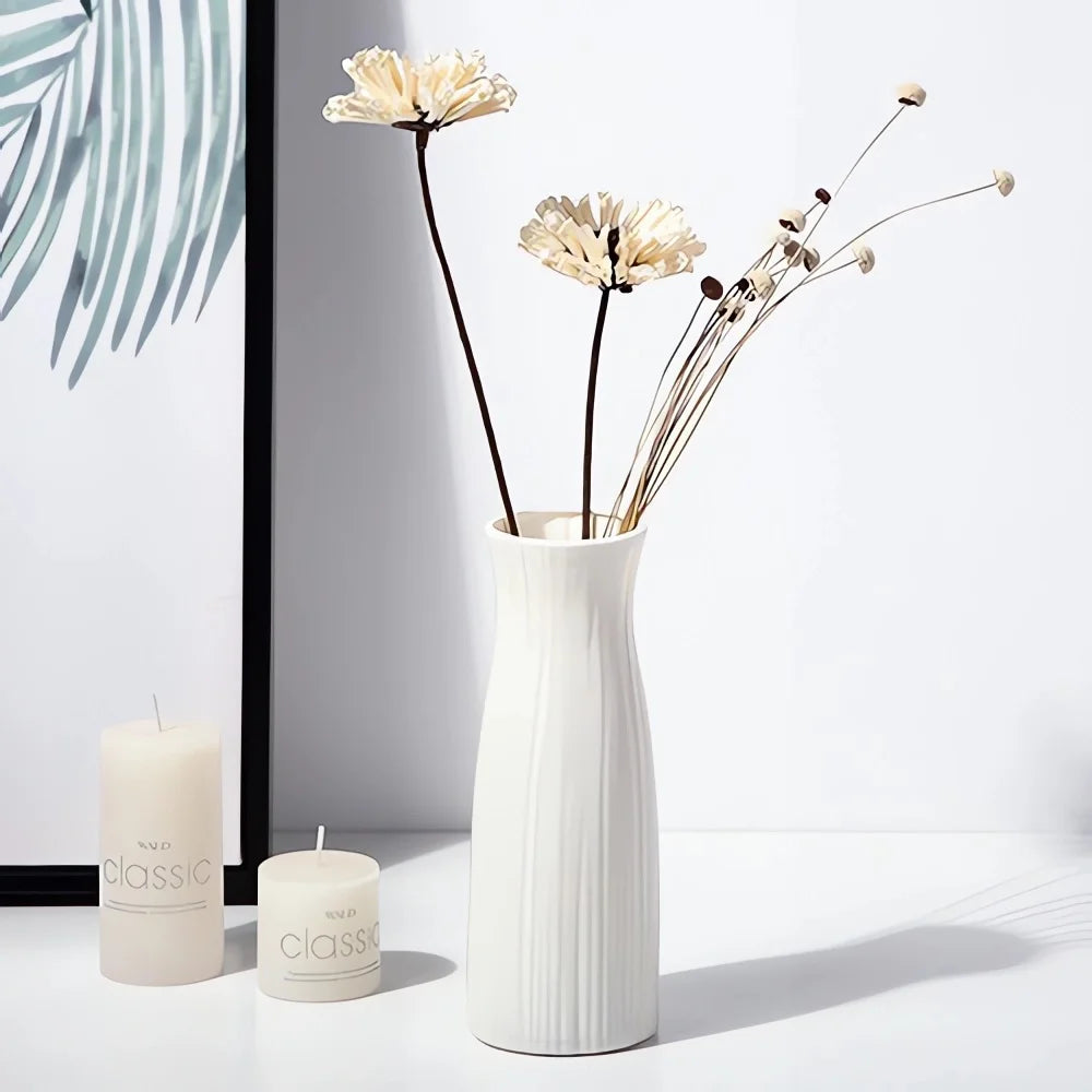 Simple and elegant plastic vase for living room decor, adding a chic and modern touch to your space.