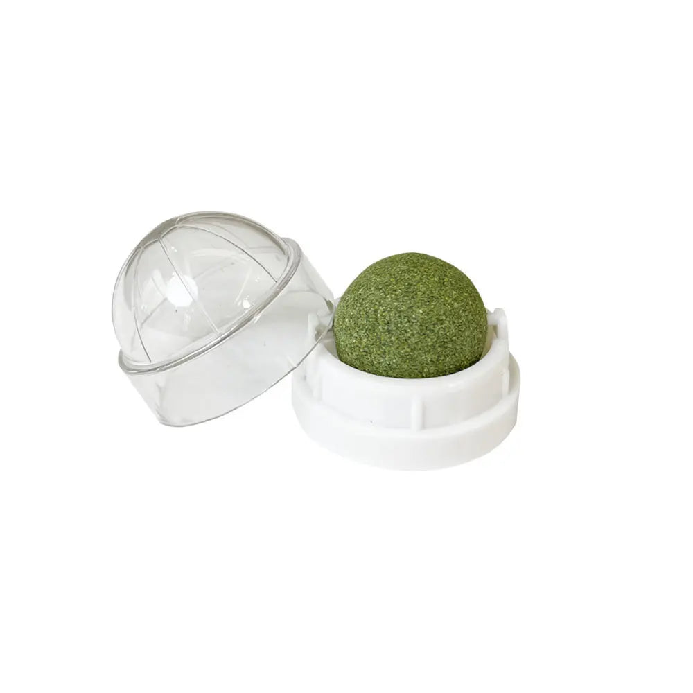 Three-pack of stick-on natural catnip wall balls for cats, promoting healthy chewing and digestion.
