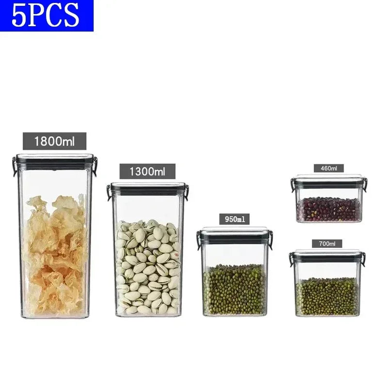Plastic airtight food storage jars ideal for snacks, cookies, nuts, and dry ingredients.