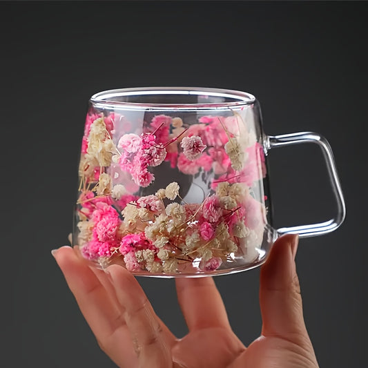 Close-up view highlighting the elegant real flower design and double-walled insulation, combining style, comfort, and durability.