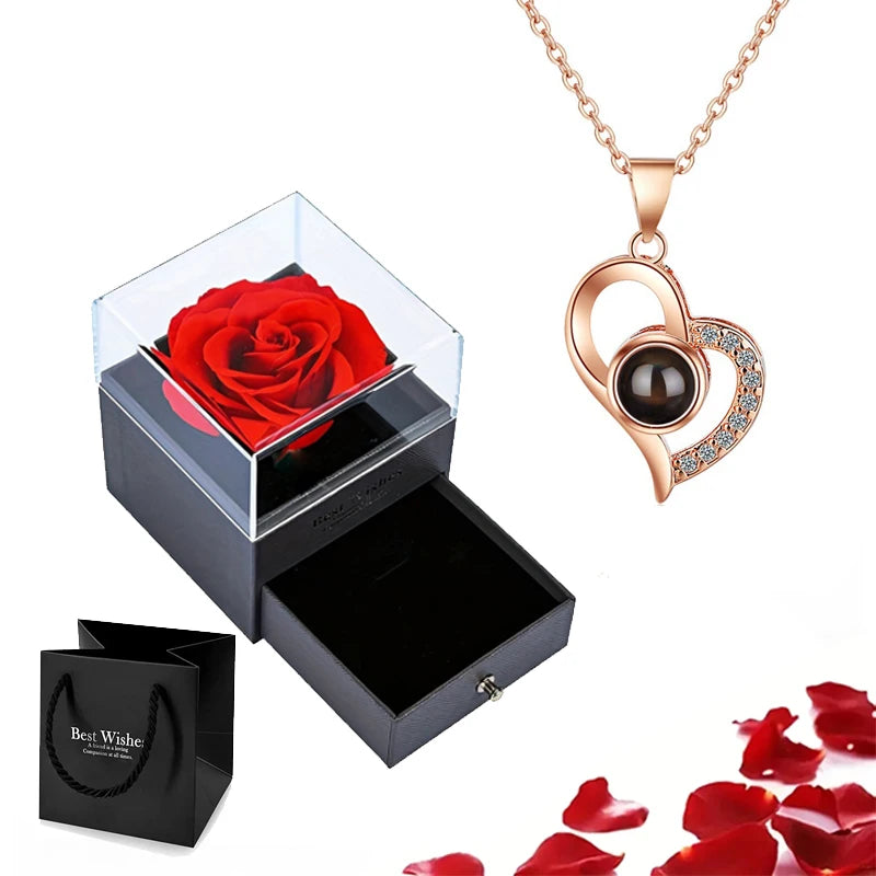 Chic heart necklace with “I Love You” projection, an elegant piece for romantic gifting.
