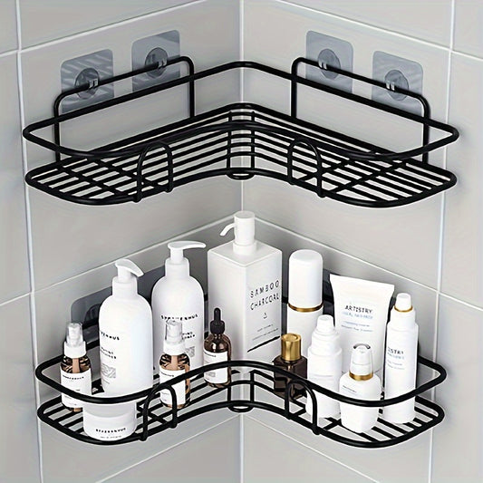 Durable corner shower rack designed for wall mounting, keeping your bathroom organized. Rust-resistant material ensures long-lasting use in wet environments.