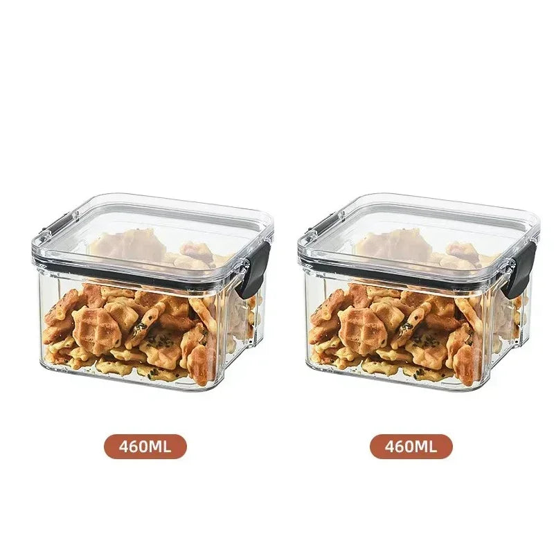Set of multiple airtight plastic food jars suitable for kitchen, pantry, and meal prep use.