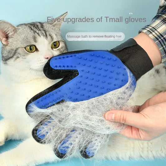 Silicone pet grooming gloves for dogs and cats, designed to remove loose hair and provide gentle brushing.