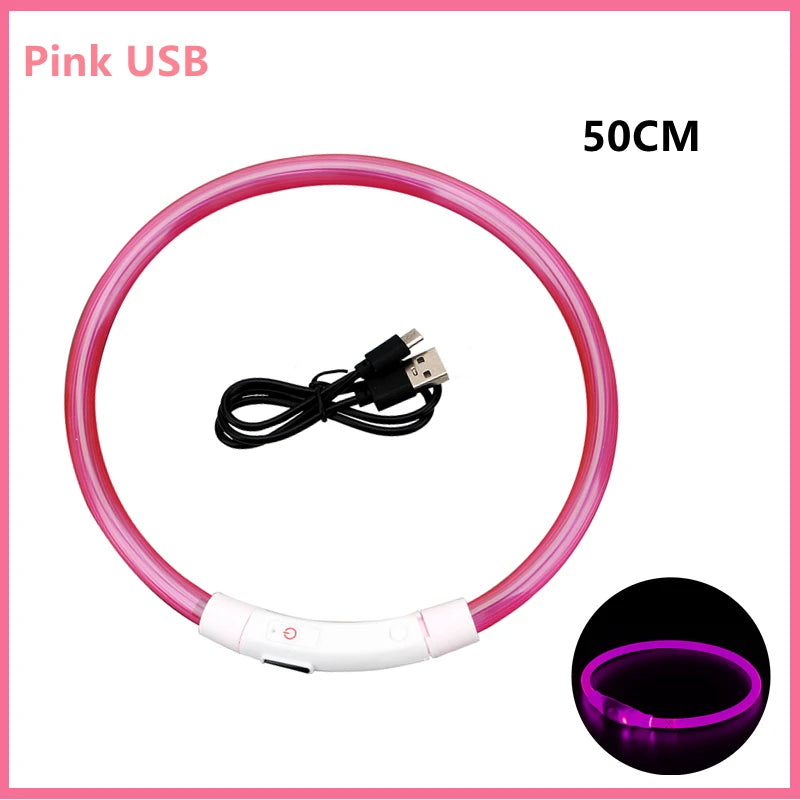 LED collar for small dogs and cats, providing high visibility and safety during low-light outdoor activities.