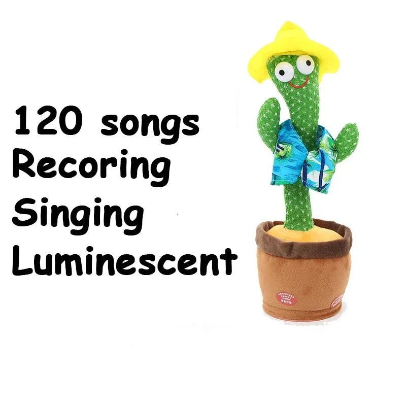Interactive dancing cactus toy with sound recording, singing, and dancing functions, ideal for educational play and baby entertainment.