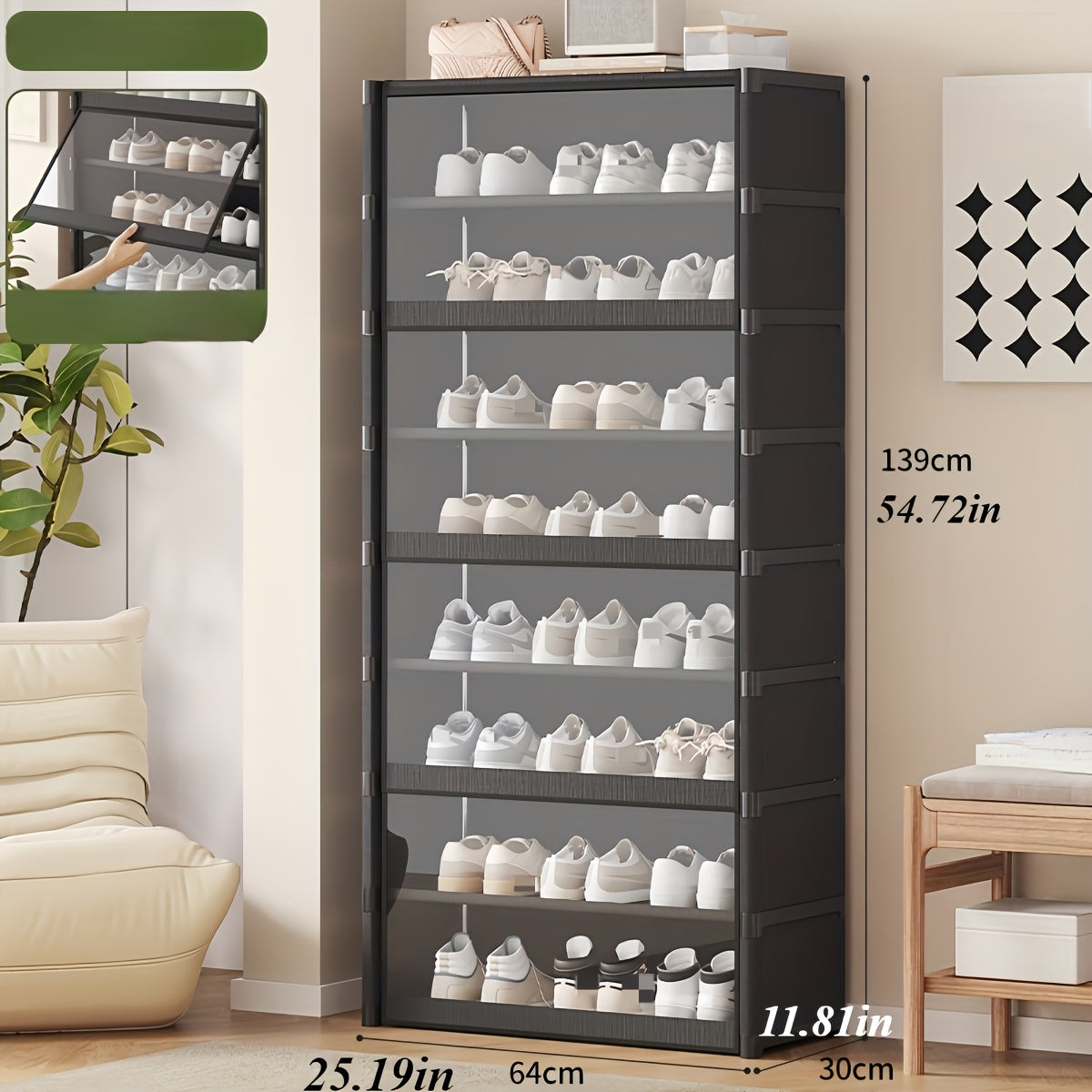 Designed for home organization, this shoe rack maximizes storage while keeping shoes dust-free and easy to access.