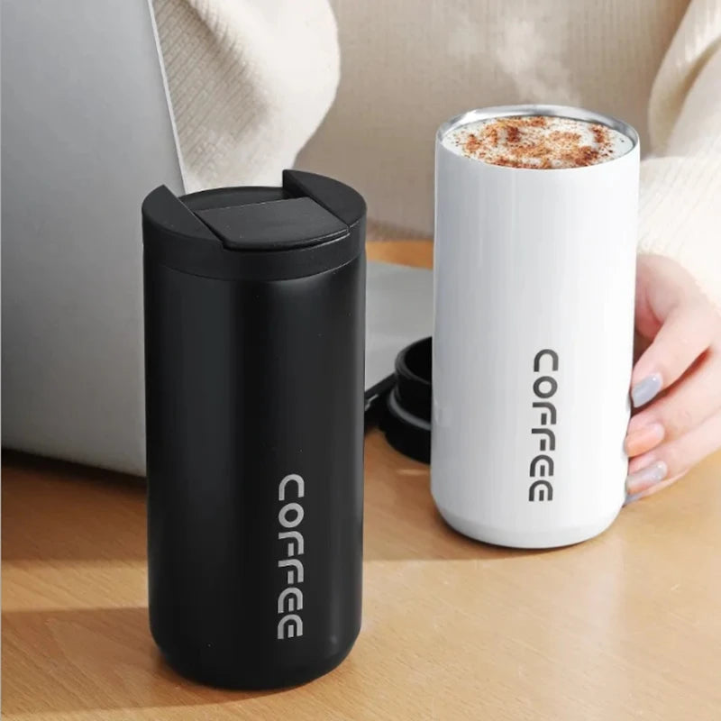 304 stainless steel thermal coffee mug with leak-proof design, perfect for hot and cold drinks on the go.
