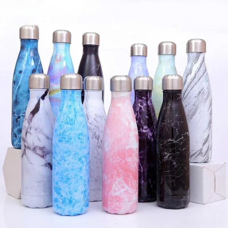 500ml double-wall stainless steel thermos with vacuum insulation, perfect for keeping drinks hot or cold for hours during travel or sports.