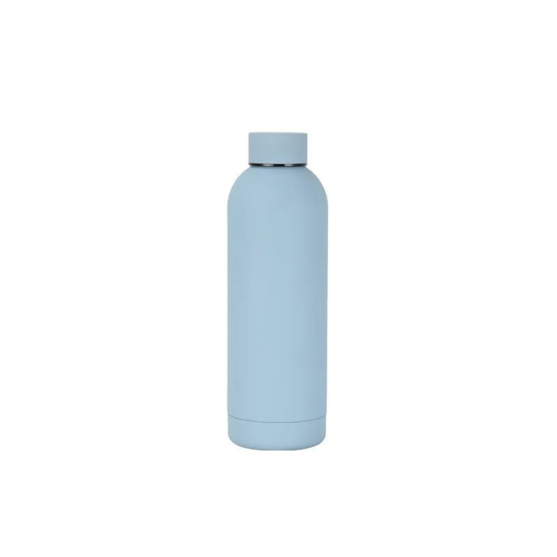 Flat lay photo of the 500ml stainless steel thermos bottle, showcasing its modern, minimalist design.
