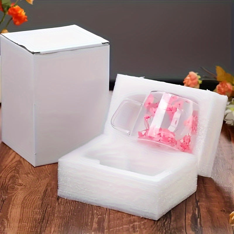 The mug’s crystal-clear glass and vibrant floral details make it a perfect drinkware choice for hot or cold beverages, suitable for home or office use.