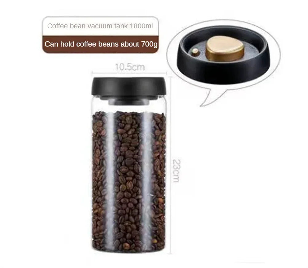 ransparent glass storage jar with air-extraction technology to maintain flavor and freshness of foods.