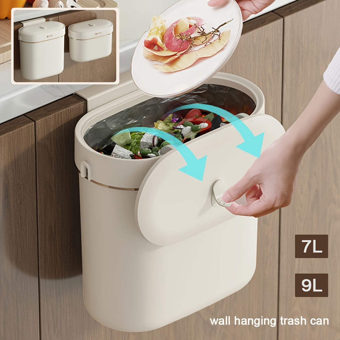 A compact and stylish wall-mounted trash can made of durable polypropylene. Designed with a modern oval shape and odor-sealing lid, making it ideal for kitchen, bathroom, or office use.