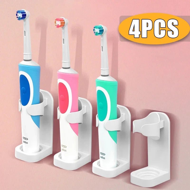 Wall-mounted traceless toothbrush holder for electric and manual toothbrushes, designed to keep the bathroom tidy and organized.