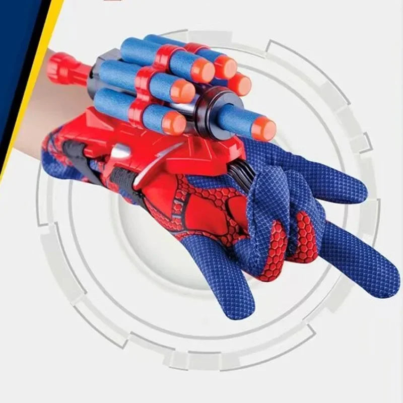 Glove-style soft bullet launcher toy displayed with bullets and spray feature for kids' outdoor play.