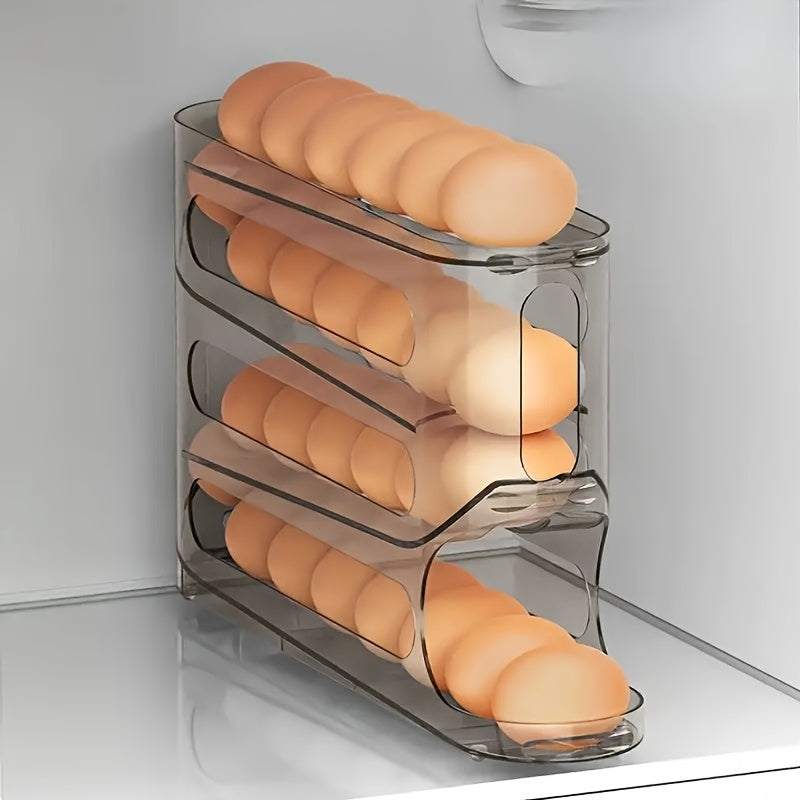 Close-up of automatic rolling egg tray for easy access to eggs