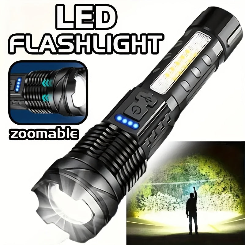 Compact LED flashlight with powerful beam, ideal for outdoor adventures and survival gear