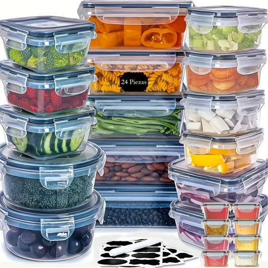 Full set of 24 kitchen storage containers with lids, ideal for pantry and rice storage