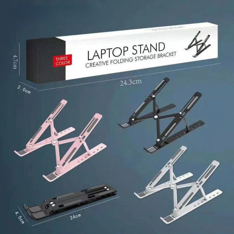 Side view of portable laptop stand showing slim, modern design and durable construction
