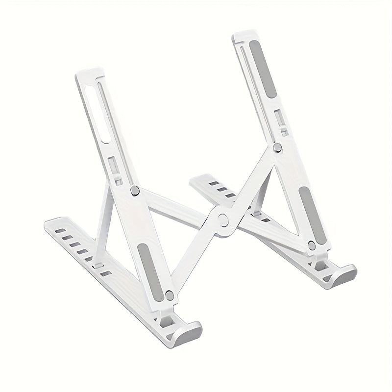 Space-saving vertical laptop holder keeping workspace tidy and organized.