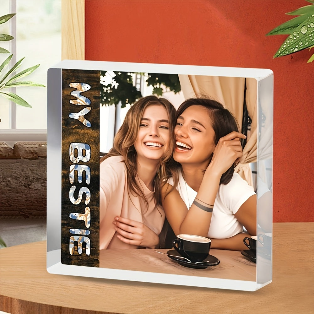 Custom acrylic display featuring a heartfelt photo memory, perfect for special occasions