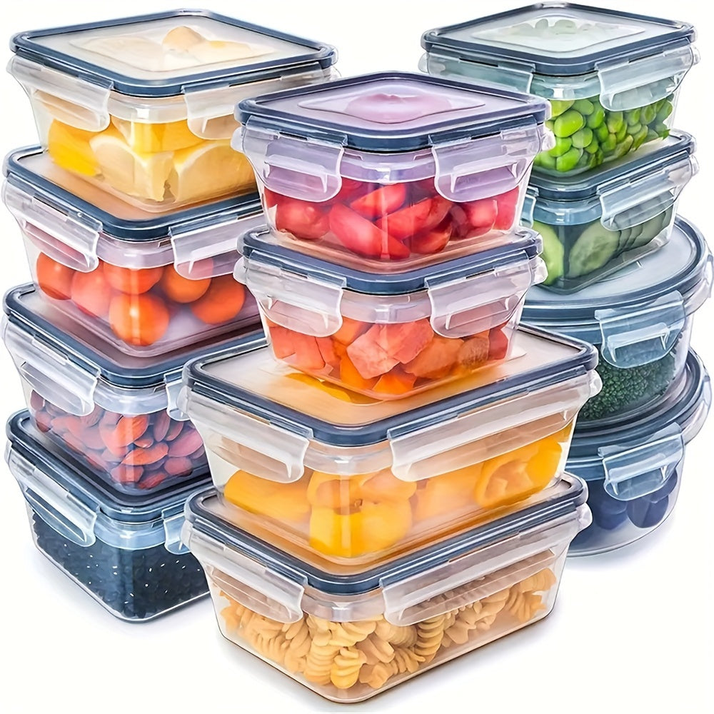 Stackable microwave-safe storage containers filled with rice, pasta, and grains