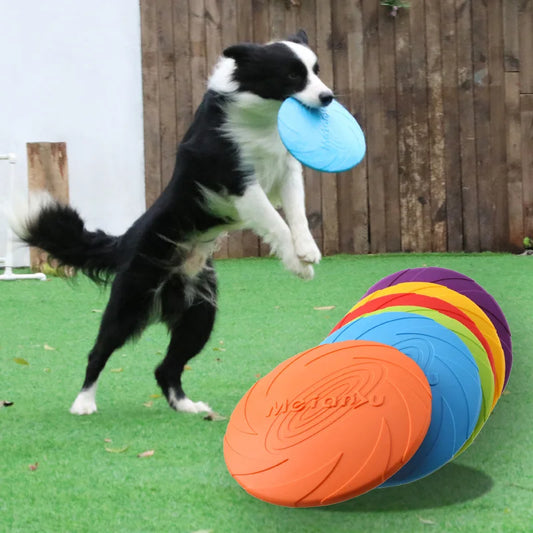 Front view of the OUZEY bite-resistant flying disc dog toy in vibrant color.