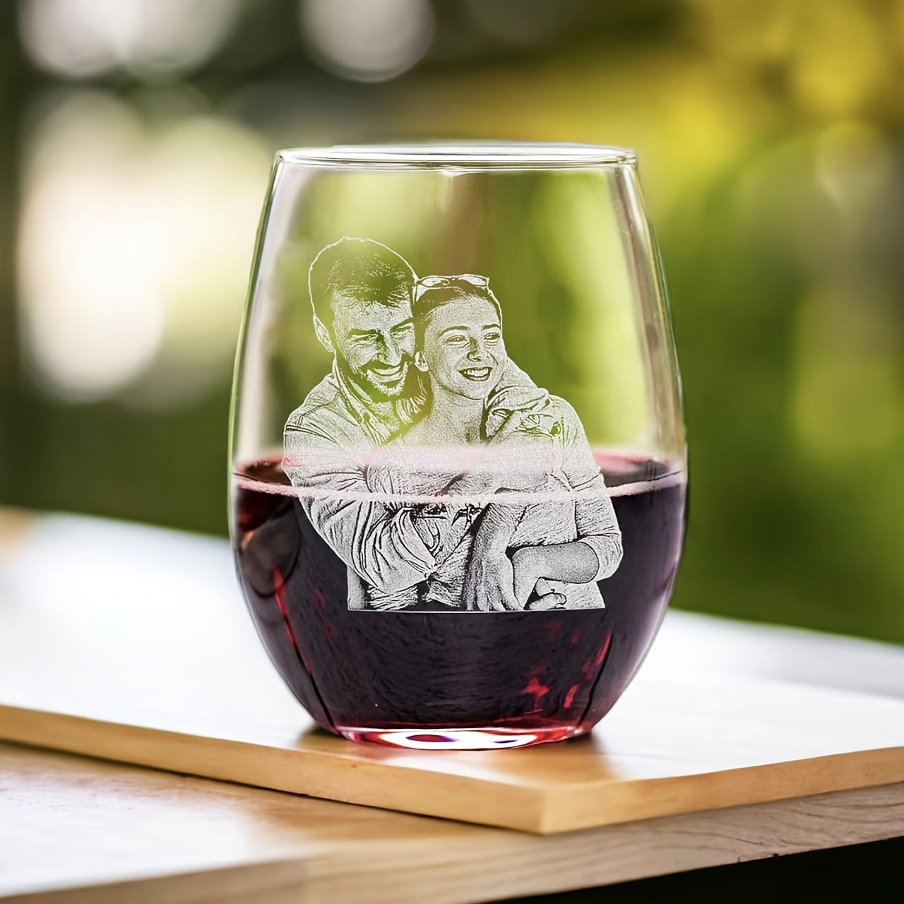 Custom whiskey glass engraved with a personal photo, perfect for special occasions and holidays